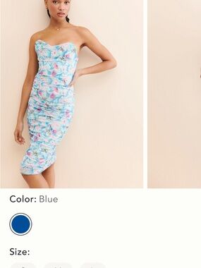 Anthropologie Blue Floral Strapless Midi Dress